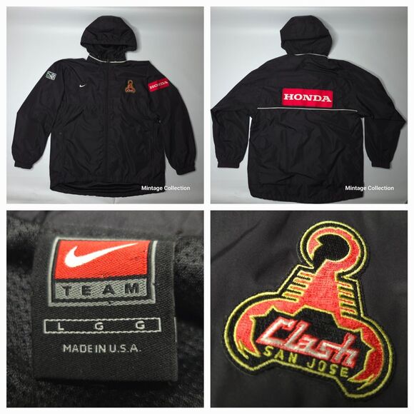 RARE VINTAGE NIKE SAN JOSE CLASH HONDA MLS SOCCER BLACK WINDBREAKER JACKET Sz L